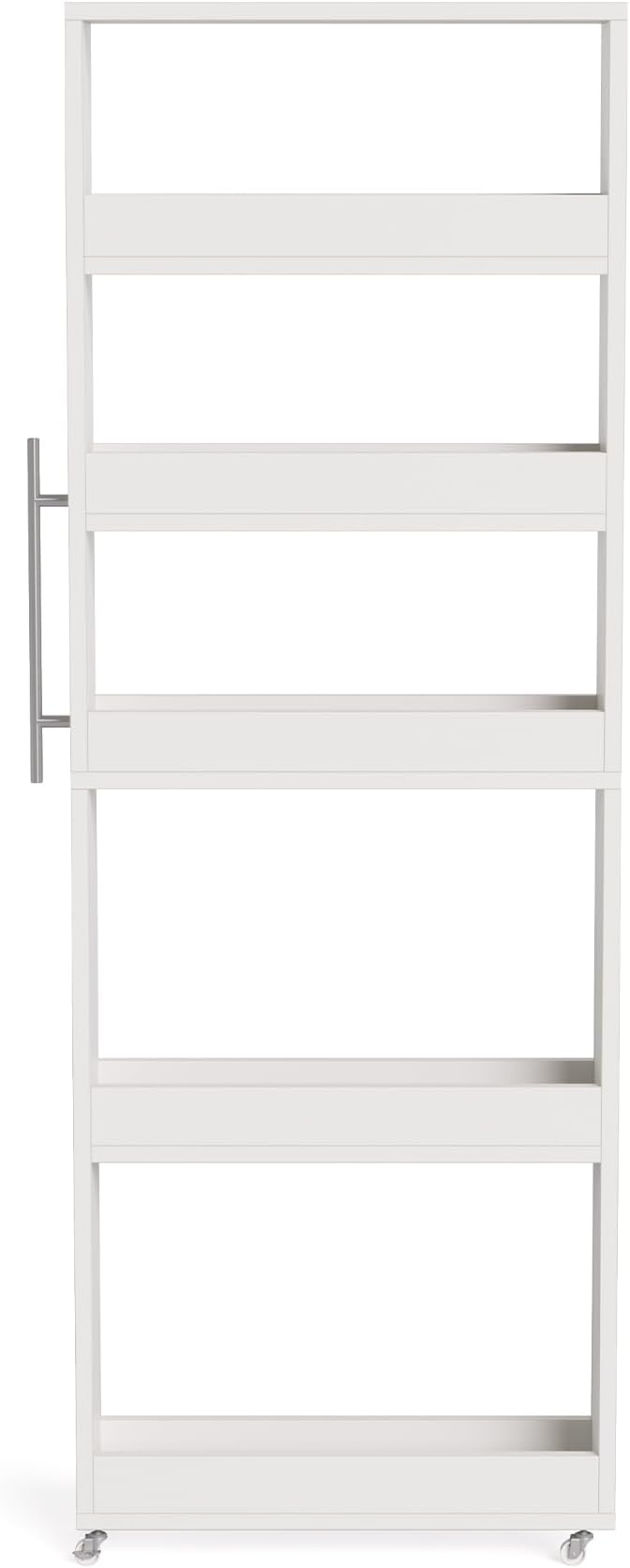 LITTLE TREE 63-Inch Slim Storage Cart on Wheels, 5-Tier Tall Narrow Mobile Shelf Organizer, Rolling Utility Cart with Metal Handle for Kitchen, Dining Room, Small Spaces, White