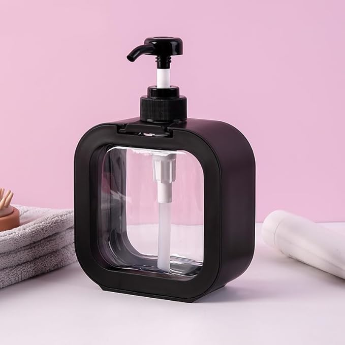 Hand Soap Dispenser for Bathroom, Modern Dish Soap Dispenser for Kitchen Sink, Liquid Soap Container with Pump, Clear Plastic Soap Pump Bottles (2 Packs,10oz, Black)