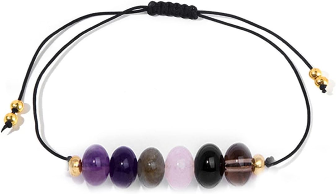 Caiyao Chakra Crystal Tiger Eye Bead Bracelet with Wish Card for Women Adjustable Spiritual Stone Braide String Bracelet Yoga Meditation Jewelry Gift