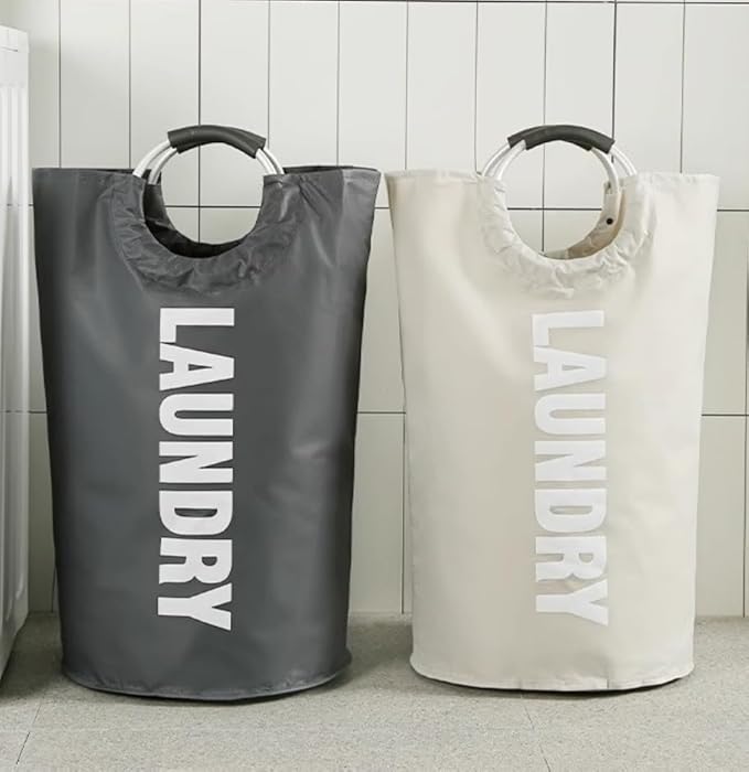 3 Pack 90L Laundry Baskets, Waterproof Hamper with Foam Protected Aluminum Handles - Light Grey