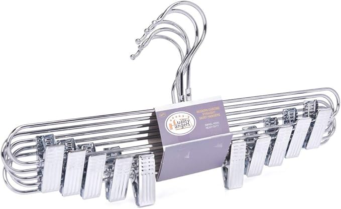 Quality Chrome Pant & Skirt Hanger Set - 10-Pack with 360-Degree Swivel Hooks - Durable, Anti-Rust Hangers for Clothes, Jeans, Slacks & Trousers
