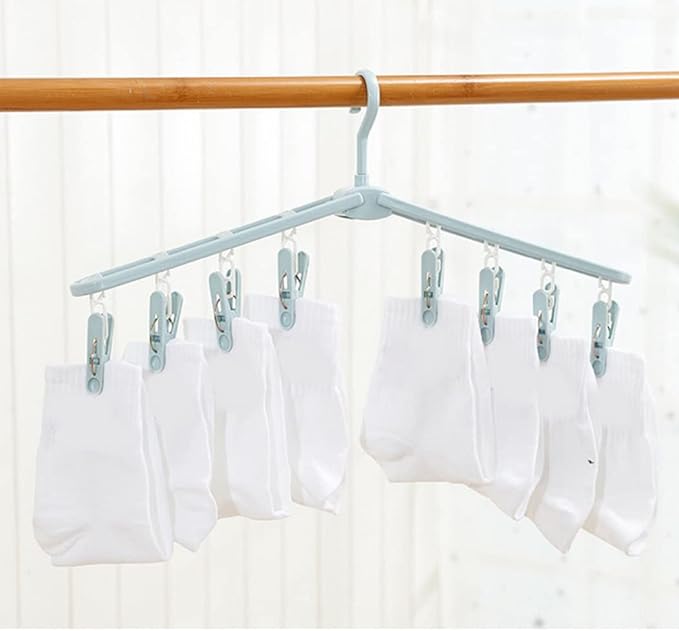 Folding Travel Shirt Socks Clothes Hangers with Clips Foldable Plastic Shorts Skirt Pants Suit Hangers Non Slip Closet Blue Drying Rack Displays Blue (2 Pack)