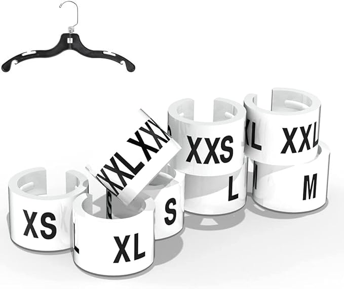 Discount Sizing- White Hanger 800 Size Clips XXS-XXXL | White Size Clips, Garment Markers for Retail Closet Organization