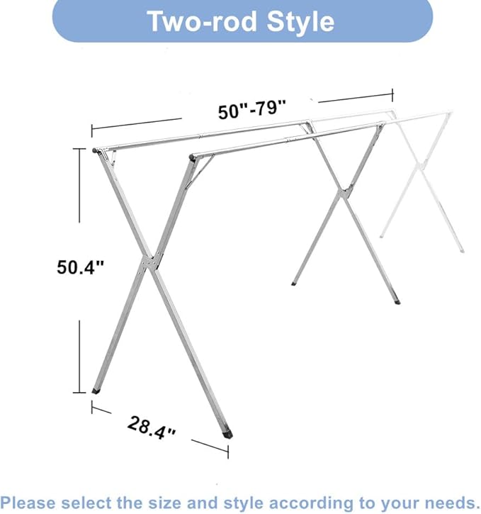 2026 Premium Stainless Steel Clothes Drying Racks, Foldable and Adjustable Laundry Drying Rack Clothing for Indoor Outdoor （79" D x 28.4" W x 50.4" H）