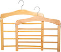 Wooden Pant Hanger Space Saving - 4 Tier Closet Storage Hanger Organizer for Jeans Legging Scarves Pants Towels, 2 Packs, Wood