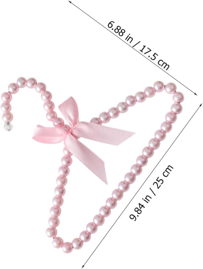 5pcs Pink Pearl Beads Small Clothes Hangers Faux Pearl Beaded Garment Hangers with Ribbon Bowknot for Pet Dog Cat Baby Clothing Trousers Jeans Skirts