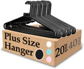 Urby Extra Wide Hangers for Plus Size Clothes, 19 Inch Plus Size Hangers, Durable Space-Saving Plastic Hanger for Oversized or XL, XXL Shirts, Coats, Etc. Black 20PK
