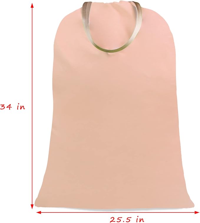 Sanlykate Large Canvas Cotton Laundry Bag with Drawstring & Handles, Heavy Duty Durable Dirty Clothes Organizer, Tear Resistant Hamper Liner Storage Bag, Travel Sack, 25.5 x 34inch - Misty Rose