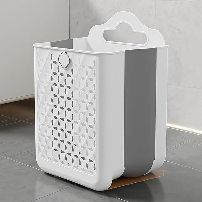 Collapsible Laundry Hamper, Household Foldable Dirty Wall Hanging Multi-functional Hollow Storage Basket Large Capacity Storage Bucket, Plastic Collapsible Hanging Laundry Baskets with Carry Handle