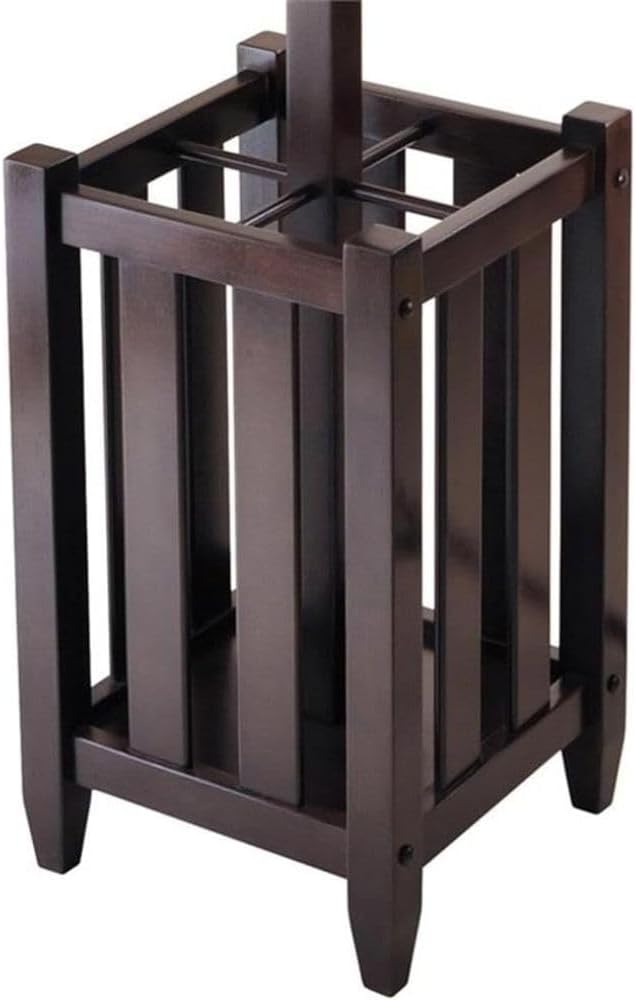 Memphis Coat Tree and Umbrella Rack Wooden Entryway Organizer Multi Hook Freestanding Stand Vertical Hallway Storage Sleek Furniture Utility Tree Natural Finish Modern Wood Accent