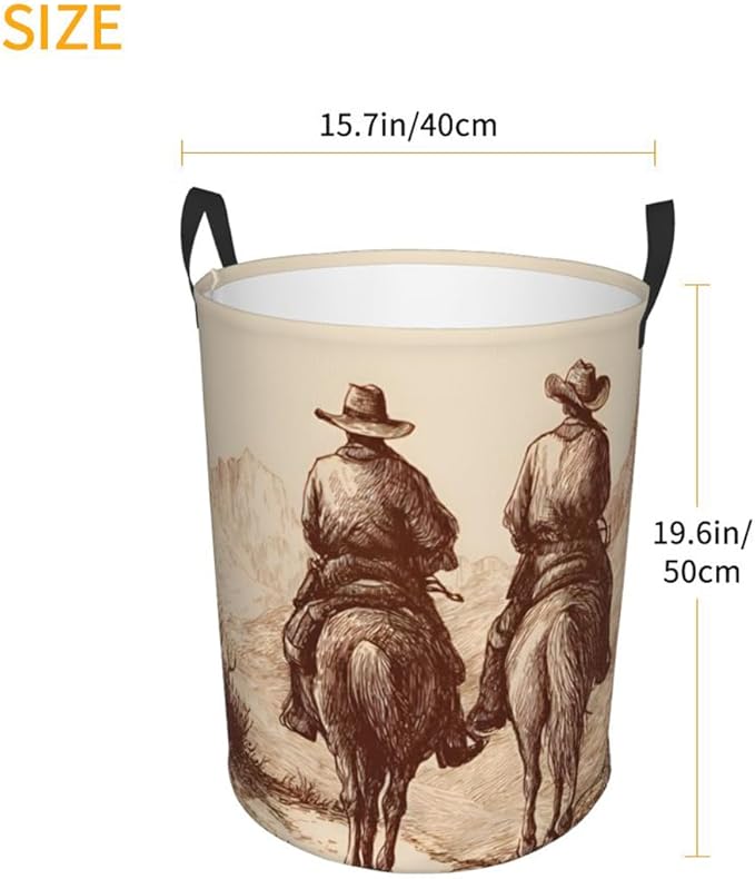 Western Cowboy Laundry Basket, Oxford Cloth Funny Laundry Hamper Clothes Storage Bucket Organizer For Bathroom/Laundry Storage/Bedroom 19.6x15.7 Inch