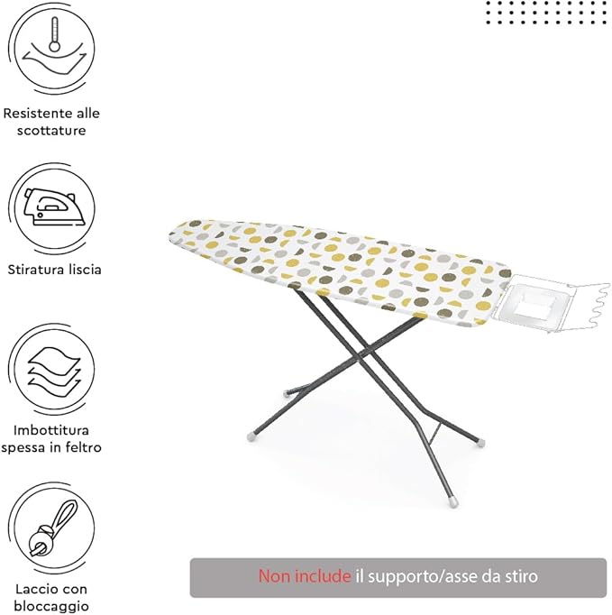 Encasa XO Ironing Board Cover and Pad 49"x18" - Thick 3mm Felt Padding, Drawstring Tightening & Lock, Easy Fit, Scorch & Stain Resistant, Fits Wide Ironing Board - Yellow Moon
