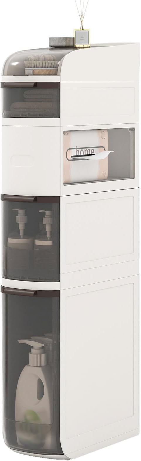 Giantex 5-Tiers Narrow Bathroom Storage Cabinet, Slim Rolling Toilet Paper Organizer w/Drawers, Tissue Box, Movable Plastic Storage Cart for Laundry Living Room Kitchen (17” x 7” x 38.5”(5 Tiers))