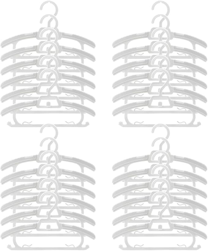 24 Pack Adjustable Baby Clothes Hangers for Closet, Sturdy Heavy Plastic Onesie Organizer for Infant Newborn Toddler, Expandable & Stackable Kids Children’s Outfit Hangers, 11”-14”, White