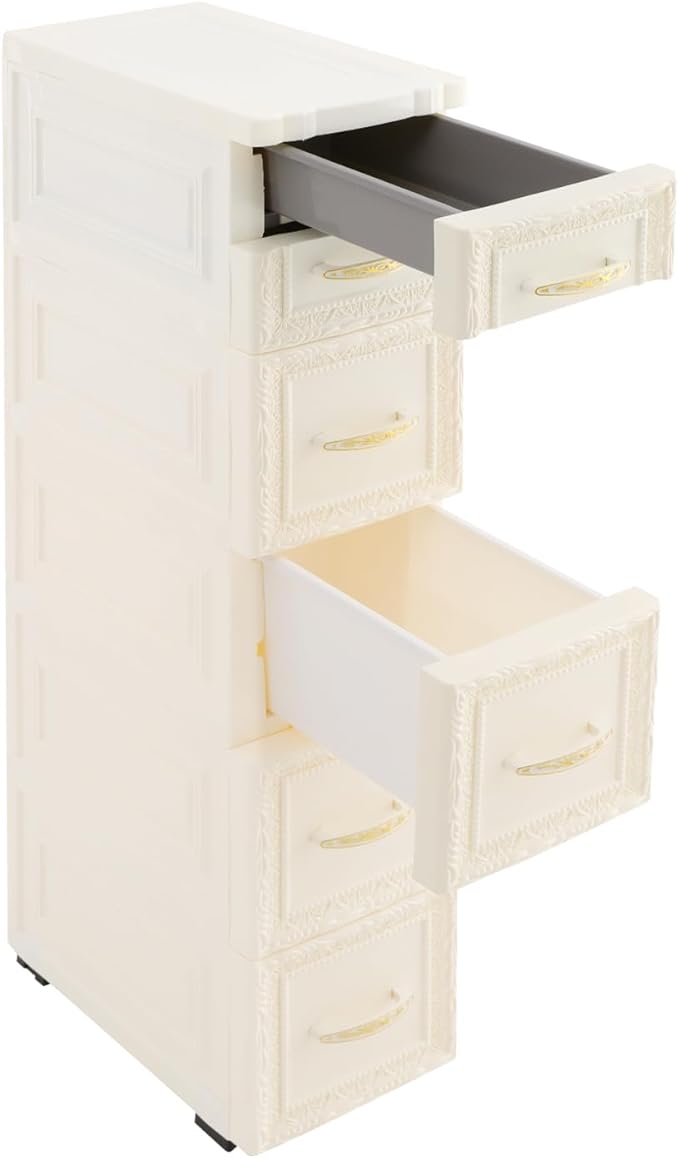 6 Drawers Narrow Storage Cabinet with Wheels,Slim Floor Cabinets,Rolling Organizer Cart for Small Spaces,White