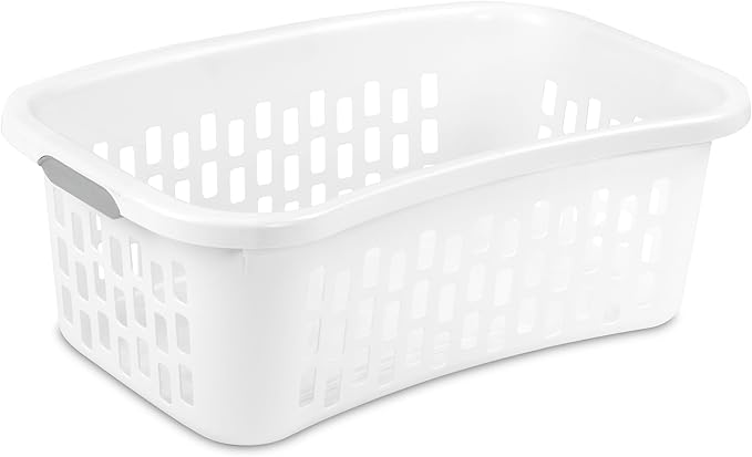 Sterilite 12 Pack HipHold Laundry Basket, Plastic Rectangle Clothes Hamper with Comfort Grip Handles & Reinforced Rim, 1.5 Bushel Capacity, White