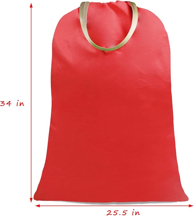 Sanlykate Large Canvas Cotton Laundry Bag with Drawstring & Handles, Heavy Duty Durable Dirty Clothes Organizer, Tear Resistant Hamper Liner Storage Bag, Travel Sack, 25.5 x 34inch - Red