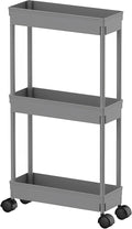 Sooyee Slim Storage Cart,3 Tier Bathroom Rolling Utility Cart Storage Organizer Slide Out Cart, Mobile Shelving Unit Organizer Trolley for Office Bathroom Kitchen Laundry Room Narrow Places, Grey