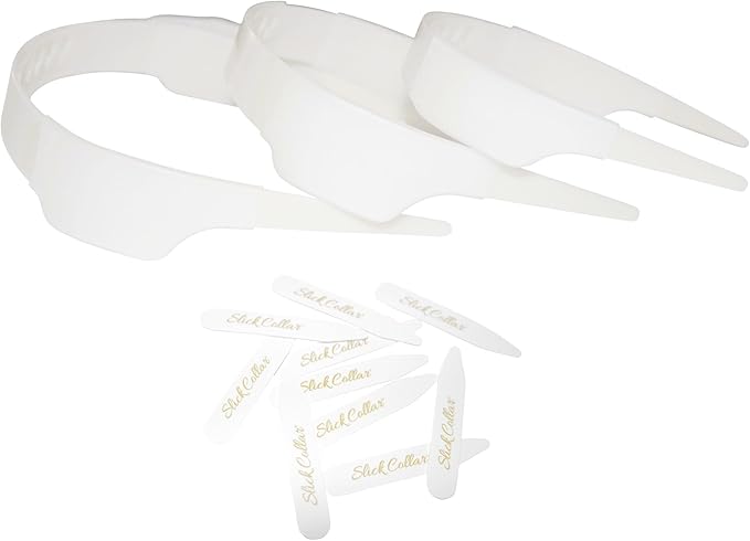 Slick Collar Shirt Collar Support System set with 3 adjustable, 10 premium Collar Stays & a Durable tin Travel EDC Box in White