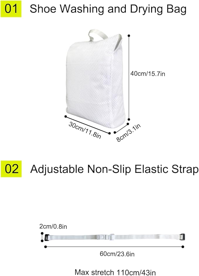 3D Sneaker Dryer Bag, 2-In-1 Shoe Wash and Dry Net Bag for Dryer Door with Non-Slip Elastic Straps, Large Mesh Laundry Bag for Shoes, White, 15.7 x 11.8 x 3.1 Inches