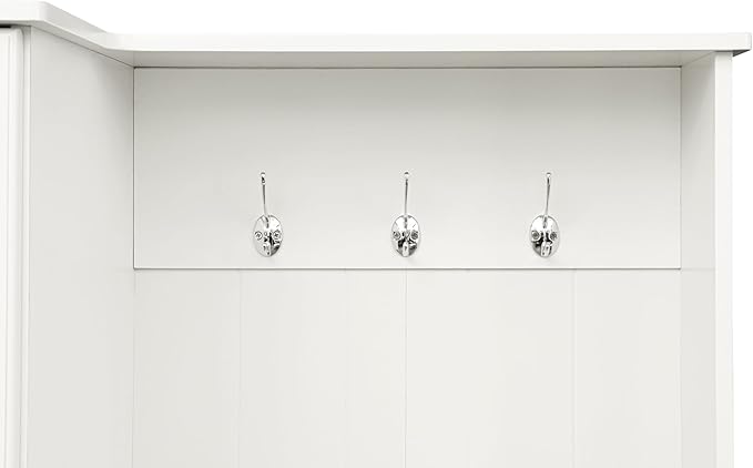 Versatile Design Hall Tree with Flip-Up Bench, 4-in-1 Minimalist Hallway Coat Hanger Shoe Cabinet with Adjustable Shelves, Entryway Coat Rack with Hanging Hooks for Entryways, Mudroom (White-35)