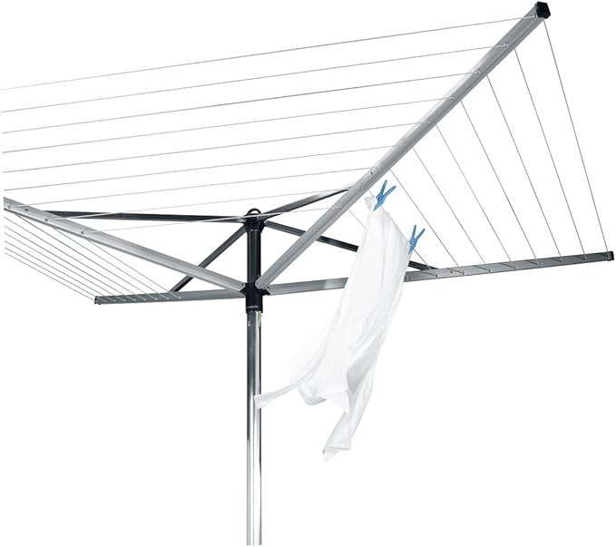 Brabantia Topspinner Outdoor 4 Arm Spinning Clothesline (164 ft/Ø 1.8") Rotating, Folding Clothes Drying Rack + Ground Spike (Gray)
