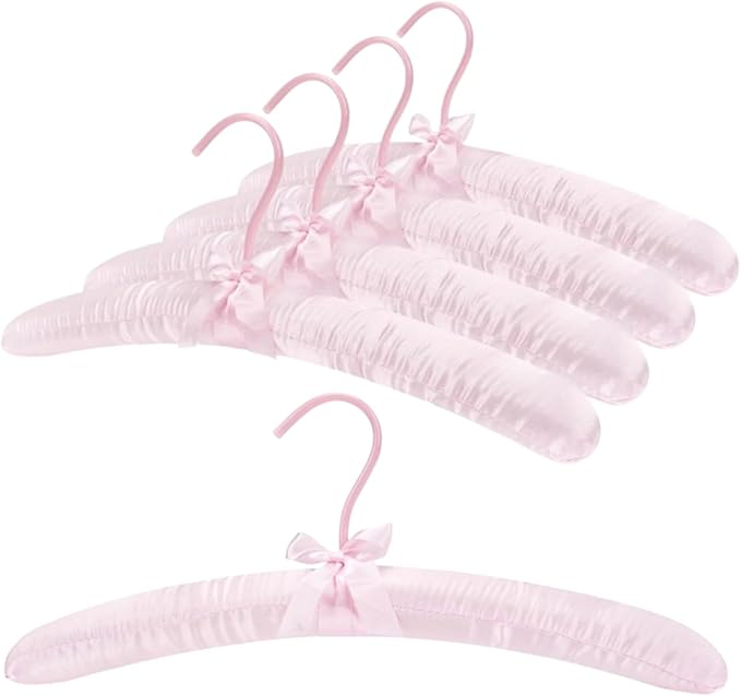 Thicker Padded Hangers for Women Clothing Sweaters,Anti-Slip Satin Hangers Padded Cute Hanger with Bow,Silky Fabric Hanger for Closet