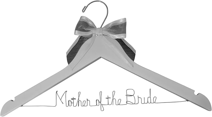 Mother of the Bride - Mother of the Groom Wedding Dress Hanger Silver or Gold Sturdy Wire, Quality Dark or White Wood Hanger with Notches - Your Choice of 10 Bow Colors Gift