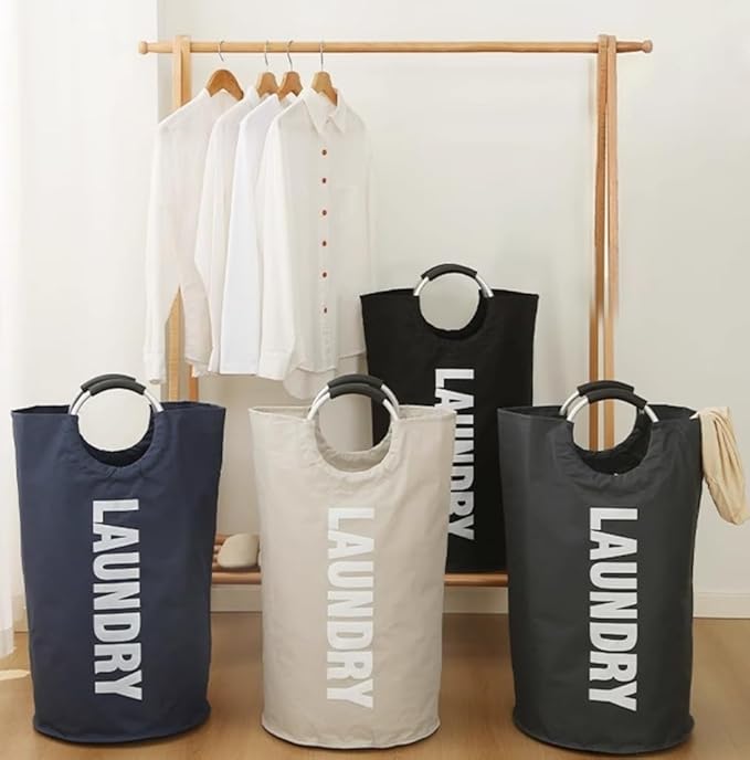 3 Pack 90L Laundry Baskets, Waterproof Hamper with Foam Protected Aluminum Handles - Light Grey