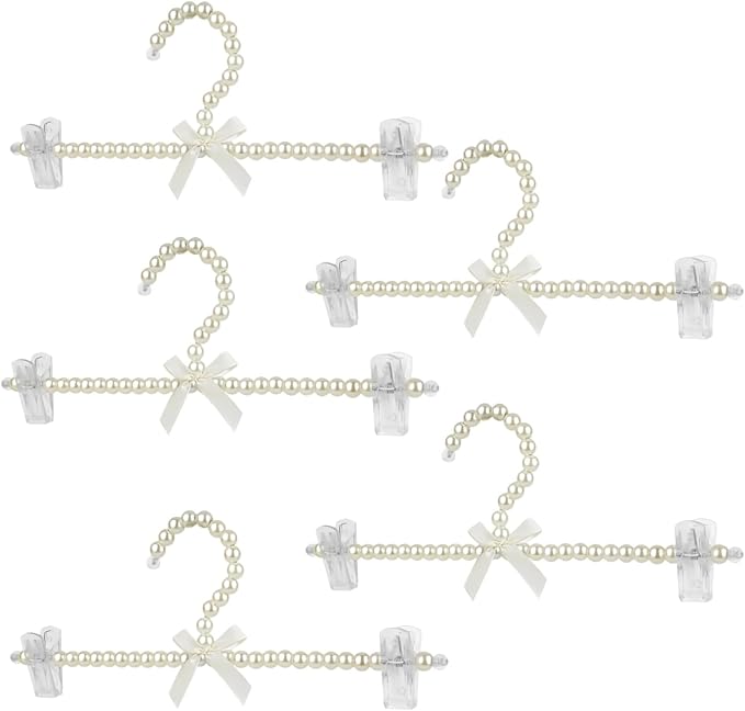 13 inch Pearl Hanger Pants Hangers with Clip,Cute Ribbon Bow Hanger Clip Hangers for Wedding Dress Bride Bridesmaid Lingerie (5, Beige)