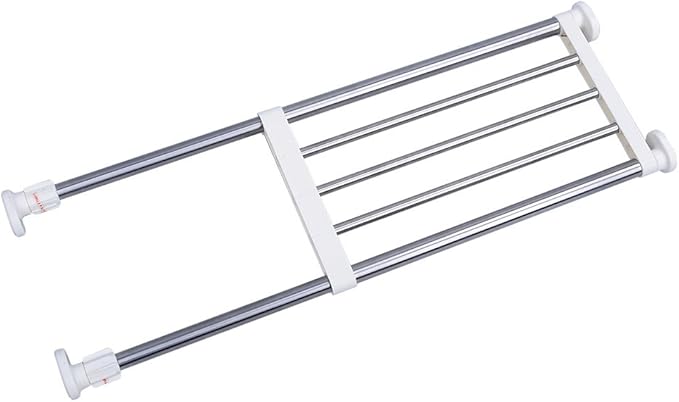 BAOYOUNI Expandable Closet Tension Shelf Storage Rack Heavy Duty Stainless Steel Adjustable Metal Organizer for Wardrobe, Cupboard, Kitchen, Bathroom Use, 19.68-31.49 Inch