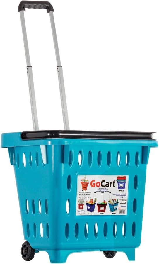 dbest products GoCart,Teal Grocery Cart Shopping Laundry Basket on Wheels