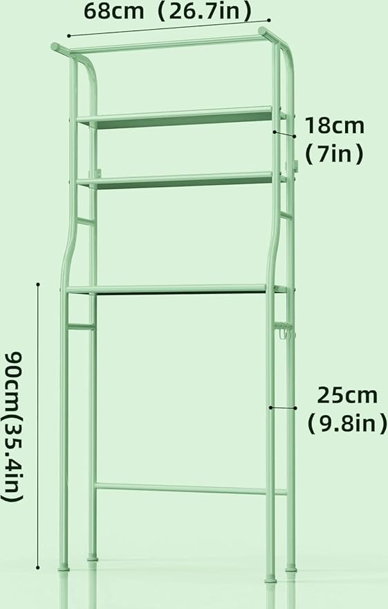 Over The Washer and Dryer Storage Shelf, 3 Tier Laundry Room Metal Drying Rack with Towels Hangers, Space Saver Organizer for Hanging Clothes and Towels (Metal White RA1)