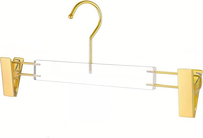 Acrylic Pants Hanger with Gold Hook Transparent Hanger Golden Clip Suitable for Skirts, Pants