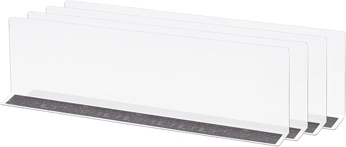 MECCANIXITY L Type Shelf Dividers, PVC Clear Closet Shelf Separator Organizer Clapboard for Cabinet Supermarket with Magnetic Strip 40 x 4 x 12cm Pack of 4
