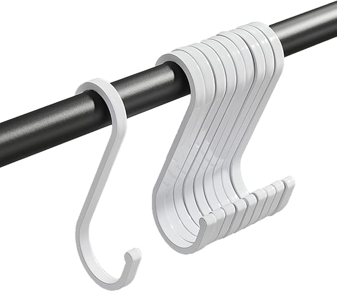 GAViA 10 Pack S Shaped Hooks - Heavy Duty S- Hooks Pan Pot Holder Rack Hanging for Kitchenware Pans, Pots, Cups, Utensils Clothes, Bags, Towels, Plants (White)