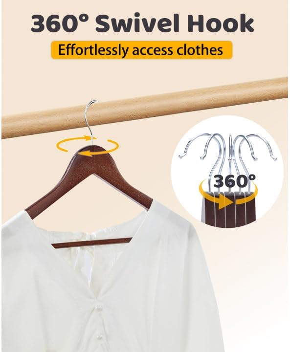 Wooden Hangers 30 Pack, Smooth Wood Hangers with 360 Swivel Hook & Notches, Solid Coat Hangers Wooden for Closet, Walnut