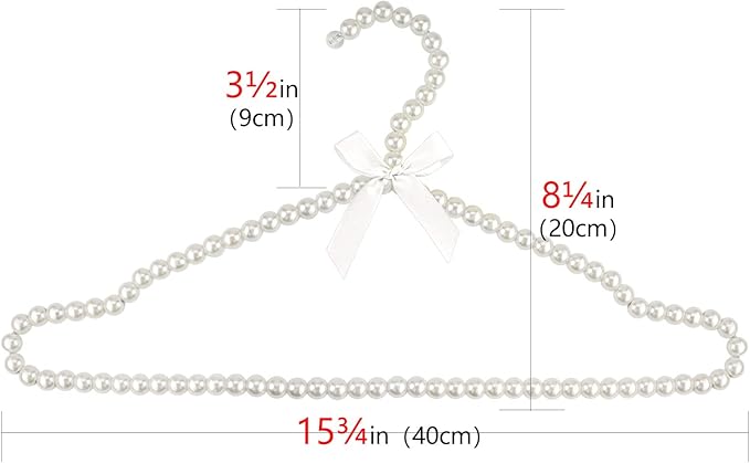 5 Pack Pearl Clothes Hangers, Elegant Bridesmaid Hangers, Closet Coat Storage Organizer Bowknot Standard Wedding Hangers (White)