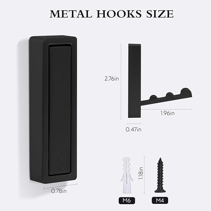 5PCS Heavy Duty Folding Coat Hooks - Zinc Alloy Wall Hooks for Coats, Scarves & Bags - Rustproof, Space-Saving Design for Bathroom, Entryway & Closet - Easy Install with Screws (Black)