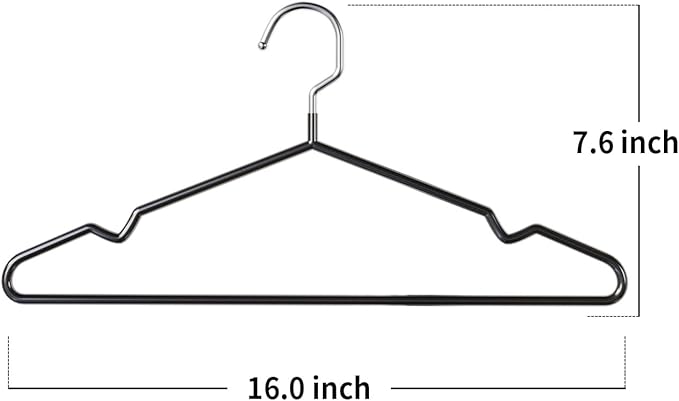 Metal Hangers Non-Slip Suit Coat Hangers Chrome and Black Friction, Metal Clothes Hanger with Rubber Coating, 16 Inches Wide, Set of 20 (Black)