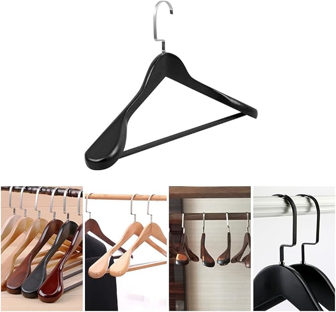 Hemoton Solid Wood Coat Rack Thick Wide Hanger Non-Slip Clothes Drying Rack for Home Bedroom Closet Storage
