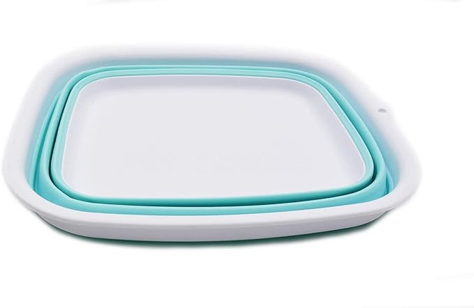 SAMMART 9.45L (2.5 Gallon) Collapsible Tub - Foldable Dish Tub - Portable Washing Basin - Space Saving Plastic Washtub (White/Lake Green, M)