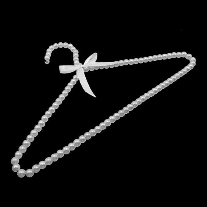 HEVSTIL 6 Pcs Heavy Duty Pearl with Ribbon Trim Hangers for Wedding and Engagement Gowns - Slim Design Also Can Be Used for Suits Shirts,White