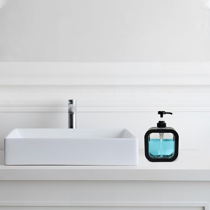 Hand Soap Dispenser for Bathroom, Modern Dish Soap Dispenser for Kitchen Sink, Liquid Soap Container with Pump, Clear Plastic Soap Pump Bottles (2 Packs,10oz, Black)