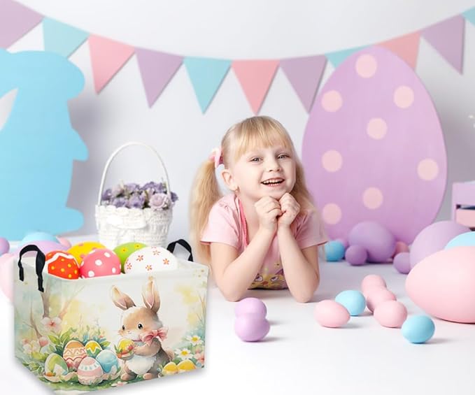 Easter Basket for Kids Gift - Rectangular Toy Storage Basket Organizer Bin Box Room Decor for Home(Color Easter)