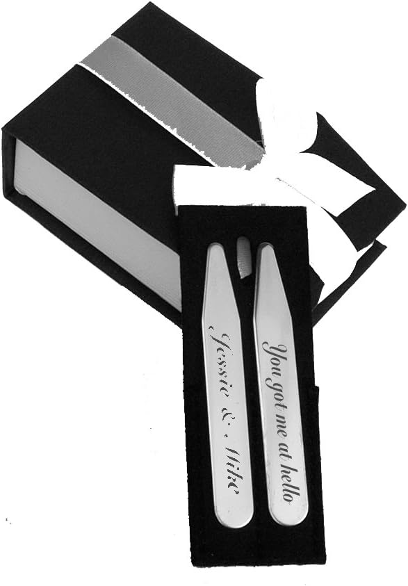 Personalized Stainless Steel Collar Stays Custom Engraved Free - Men’s Accessory, Gift for Men with Free Engraving - Ships from USA