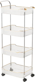 4-Tier Acrylic Rolling Storage Cart, Rolling Utility Cart, Kitchen Storage Cart with Wheels for Bathroom,Living Room, Kithcen, Office Storage and Organization (14''X10''X37'')(Clear)