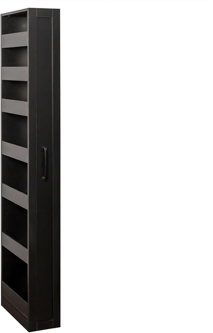 JOYSOURCE Tall Narrow Pull-Out Storage Shelf with Wheels 7-Tier Slim Rolling Storage Spice Rack Next to Fridge Utility Cart Single-Sided for Small Spaces, Kitchen, Laundry Room, Black