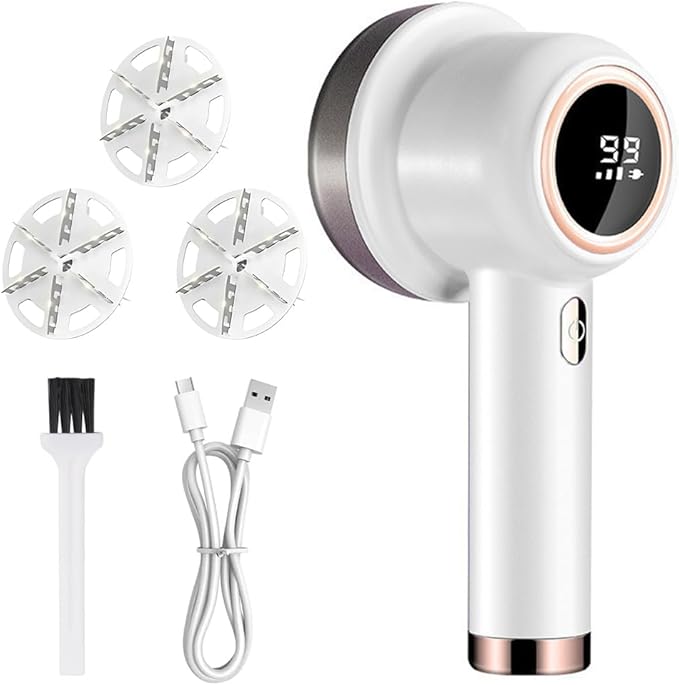 Rechargeable Fabric Shaver, 2025 New Electric Lint Remover Shaver 3 Modes Lint Remover for Clothes 6-Blade, 3-Speed Defuzzer Remove Fuzz, Pills for Clothes, Upholstery, Furniture (White)