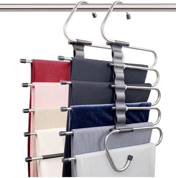 Pants Hangers 2 Pack Space Saving Metal Closet Organizer,Clothes Pants Hangers,Anti-Slip Design,Closet Organizers and Storage for Pants Jeans Skirts Scarf Legging(Black)